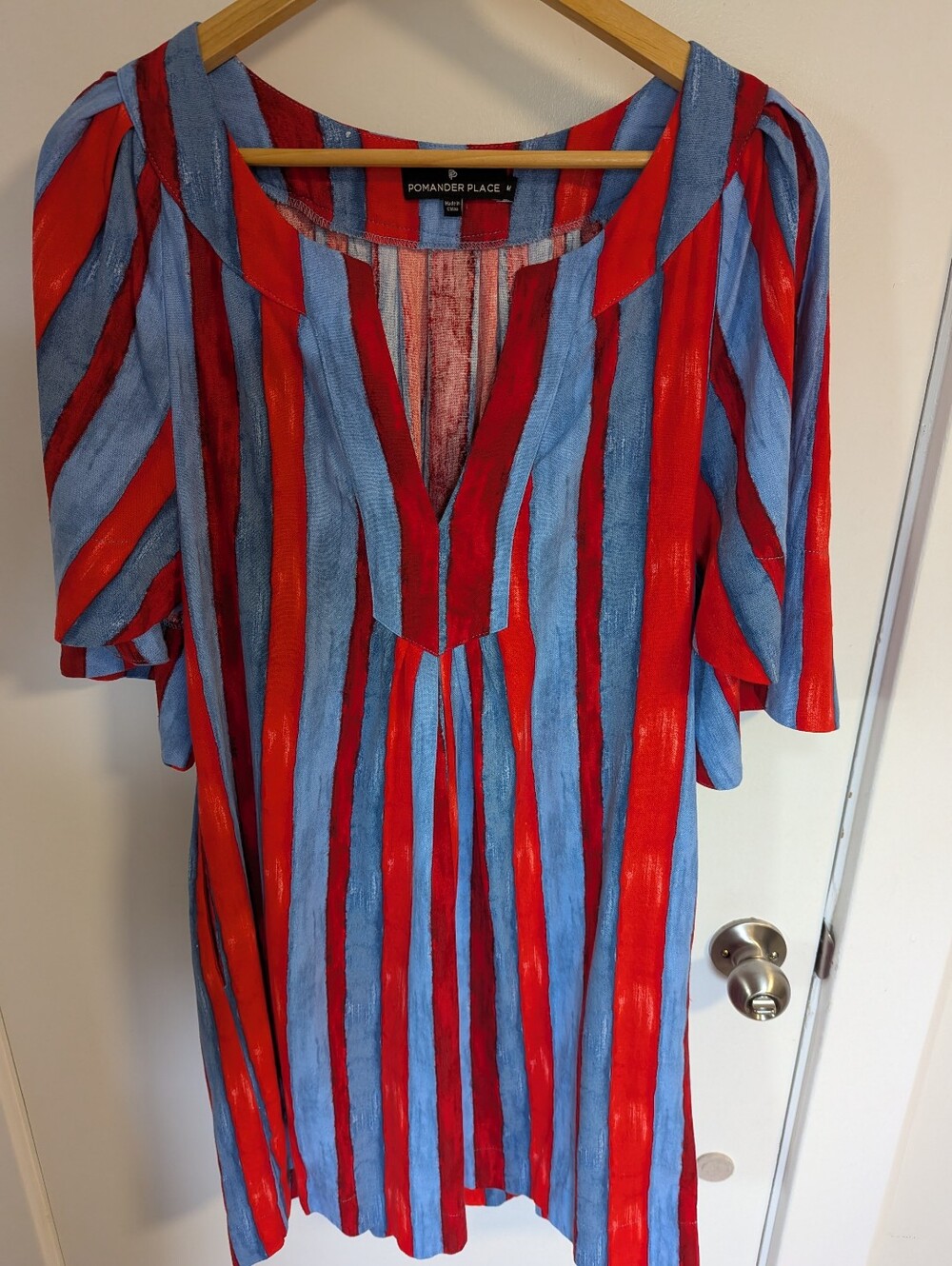 Pomander Place Red & Blue Striped Short Sleeve Tunic Dress - Picture 5 of 10